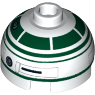 Visuel indicatif Rebrickable de Brique ronde 2 x 2 dessus de dôme avec motif imprimé astromécano droïde vert foncé (r2-x2) (Brick Round 2 x 2 Dome Top with Dark Green Astromech Droid Print (R2-X2))