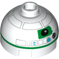 Brique ronde 2 x 2 dessus de dôme avec motif imprimé vert r2 astromécano droïde (Brick Round 2 x 2 Dome Top with Green R2 Astromech Droid Print)