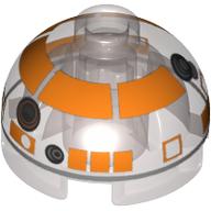 Brique ronde 2 x 2 dôme haut avec orange avec motif imprimé astromécano droïde argent (r3-s1) (Brick Round 2 x 2 Dome Top with Orange with Silver Astromech Droid Print (R3-S1))