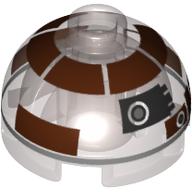 Brique ronde 2 x 2 dessus de dôme avec brun foncé avec bande argentée astromécano droïde motif imprimé (r3-m2) (Brick Round 2 x 2 Dome Top with Dark Brown with Silver Band Astromech Droid Print (R3-M2))