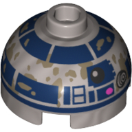 Brique ronde Haut de dôme 2 x 2 avec motif imprimé R2-D2 et taches de boue (Brick Round 2 x 2 Dome Top with R2-D2 and Mud Stains Print)