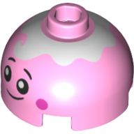 Brique ronde 2 x 2 dôme haut avec yeux noirs, bouche, joues rose foncé, motif imprimé haut blanc (Brick Round 2 x 2 Dome Top with Black Eyes, Mouth, Dark Pink Cheeks, White Top Print)