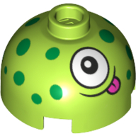 Visuel indicatif Rebrickable de Brique ronde 2 x 2 haut Dôme avec Taches Vert foncé, œil, Langue motif imprimé (Brick Round 2 x 2 Dome Top with Dark Green Spots, Eye, Tongue Print)