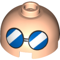 Visuel indicatif Rebrickable de Brique ronde 2 x 2 dessus de dôme avec des lunettes bleues motif imprimé (Brick Round 2 x 2 Dome Top with Blue Glasses Print)