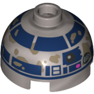 Brique ronde Haut de dôme 2 x 2 avec R2-D2 avec motif imprimé taches de boue (Brick Round 2 x 2 Dome Top with R2-D2 with Mud Stains Print)