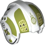 Casque rebelle pilote, crête centrale avec rayures vert olive et grille jaune sur motif imprimé vert olive (Helmet Rebel Pilot, Center Ridge with Olive Green Stripes and Yellow Grid on Olive Green Print)
