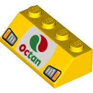 Visuel indicatif Rebrickable de Brique inclinée 45° 2 x 4 avec logo Octan, motif imprimé phare (Brick Sloped 45° 2 x 4 with Octan Logo, Headlights Print)