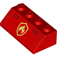 Visuel indicatif Rebrickable de Brique inclinée 45° 2 x 4 avec logo/symbole de lutte contre l'incendie motif imprimé (Brick Sloped 45° 2 x 4 with Fire Fighter Logo/Symbol Print)