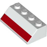 Visuel indicatif Rebrickable de Brique inclinée 45° 2 x 4 avec motif imprimé bande rouge horizontale (Brick Sloped 45° 2 x 4 with Horizontal Red Stripe Print)