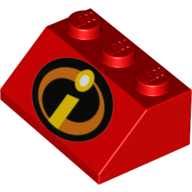 Visuel indicatif Rebrickable de Brique inclinée 45° 2 x 3 avec i, motif imprimé logo incroyables (Brick Sloped 45° 2 x 3 with I, Incredibles Logo Print)