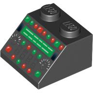 Visuel indicatif Rebrickable de Brique inclinée 45° 2 x 2 avec panneau de commande complexe avec motif imprimé Lampes rouges et vertes (Brick Sloped 45° 2 x 2 with Complex Control Panel with Red and Green Lamps Print)