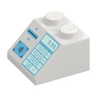 Visuel indicatif Rebrickable de Brique inclinée 45° 2 x 2 avec clavier, fente pour cartes, motif imprimé '9.99' (Brick Sloped 45° 2 x 2 with Keypad, Card Slot, '9.99' Print)