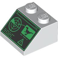 Visuel indicatif Rebrickable de Brique inclinée 45° 2 x 2 avec écran d'ordinateur, radar, motif imprimé Raptor (Brick Sloped 45° 2 x 2 with Computer Screen, Radar, Raptor Print)