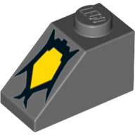 Visuel indicatif Rebrickable de Brique inclinée 45° 2 x 1 avec connecteur inférieure avec motif imprimé œil de monstre jaune (Brick Sloped 45° 2 x 1 with Bottom Pin with Yellow Monster Eye Print)