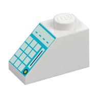 Visuel indicatif Rebrickable de Brique inclinée 45° 2 x 1 avec connecteur du bas, et boutons et écran avec motif imprimé "_ _ _ _" (Brick Sloped 45° 2 x 1 with Bottom Pin, and Buttons and Screen with "_ _ _ _" Print)