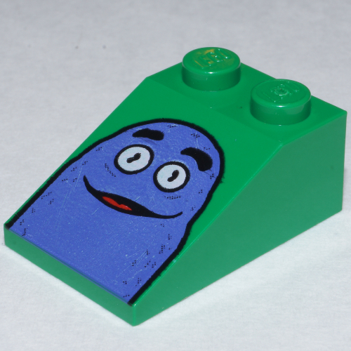 Visuel indicatif Rebrickable de Brique inclinée 33° 3 x 2 lisse avec motif imprimé grimace de mcdonald (Brick Sloped 33° 3 x 2 Smooth with McDonald's Grimace Print)