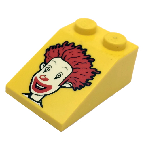 Visuel indicatif Rebrickable de Brique inclinée 33° 3 x 2 lisse avec motif imprimé ronald mcdonald de mcdonald (Brick Sloped 33° 3 x 2 Smooth with McDonald's Ronald McDonald Print)