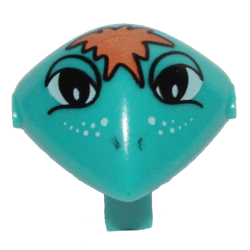 Tête de minifigurine spéciale avec attache et cheveux orange et taches de rousseur motif imprimé (martien) (Minifig Head Special with Clip and Orange Hair and Freckles Print (Martian))