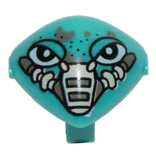 Tête de minifigurine spéciale avec attache et bouche dispositif de couverture et taches de rousseur motif imprimé (martien) (Minifig Head Special with Clip and Mouth Cover Device and Freckles Print (Martian))