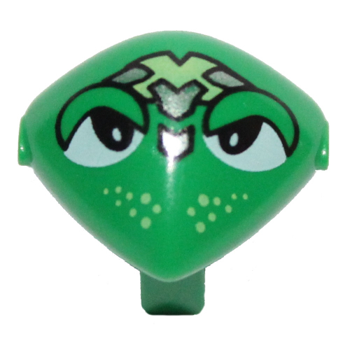 Tête de minifigurine spéciale avec attache et dispositif de tête de vert citron et d'argent et taches de rousseur de vert citron motif imprimé (martien) (Minifig Head Special with Clip and Lime and Silver Head Device and Lime Freckles Print (Martian))
