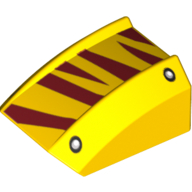 Visuel indicatif Rebrickable de Brique courbée 2 x 2 avec lèvre, sans tenons avec rivets et motif imprimé rayures tigre rouge foncé (Brick Curved 2 x 2 with Lip, No Studs with Rivets and Dark Red Tiger Stripes Print)