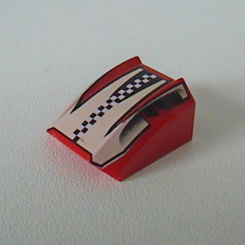 Visuel indicatif Rebrickable de Brique courbée 2 x 2 avec Lip, sans tenons avec motif imprimé à rayures damier (Brick Curved 2 x 2 with Lip, No Studs with Checkered Stripe Print)