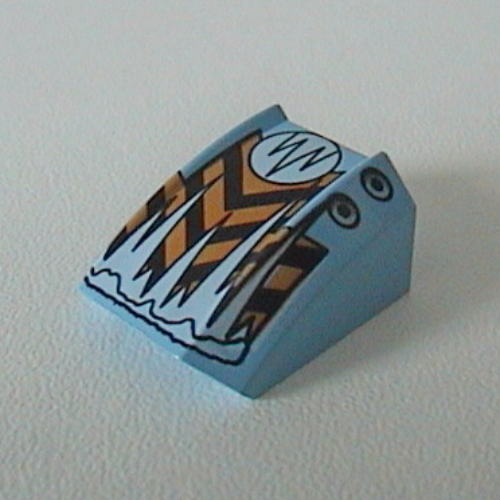 Visuel indicatif Rebrickable de Brique courbée 2 x 2 avec lèvre, sans tenons avec motif imprimé chevrons orange / noir (givre) (Brick Curved 2 x 2 with Lip, No Studs with Orange/Black Chevrons Print (Frost))