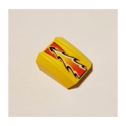 Visuel indicatif Rebrickable de Brique courbée 2 x 2 avec lèvre, sans tenons avec motif imprimé flamme rouge/blanc/noir (Brick Curved 2 x 2 with Lip, No Studs with Red/White/Black Flame Print)