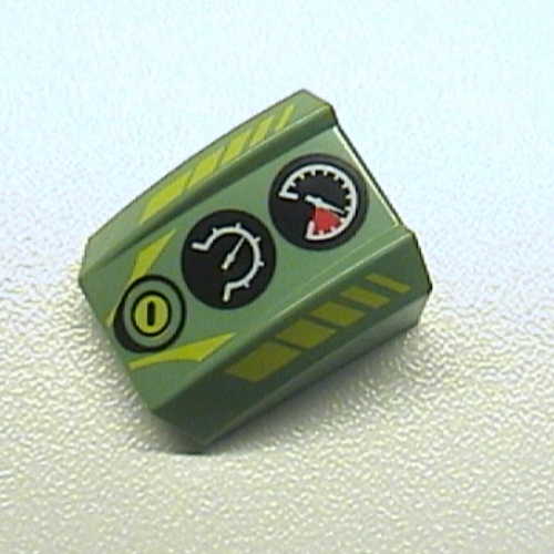 Visuel indicatif Rebrickable de Brique courbée 2 x 2 avec lèvres, sans tenons avec jauges et motif imprimé en ligne jaune (Brick Curved 2 x 2 with Lip, No Studs with Gauges and Yellow Line Print)