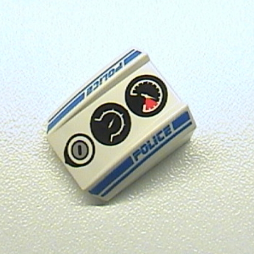 Visuel indicatif Rebrickable de Brique courbée 2 x 2 avec lèvre, sans tenons avec jauges et police ligne bleue motif imprimé (Brick Curved 2 x 2 with Lip, No Studs with Gauges and Police Blue Line Print)