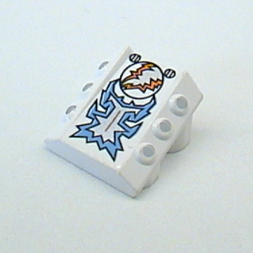 Visuel indicatif Rebrickable de Brique inclinée 2 x 2 sans tenons, avec 3 pistons latéraux sur les bords et gel bleu/argent/orange motif imprimé (Brick Sloped 2 x 2 No Studs, with 3 Side Pistons Raised Edges and Freeze Blue/Silver/Orange Print)