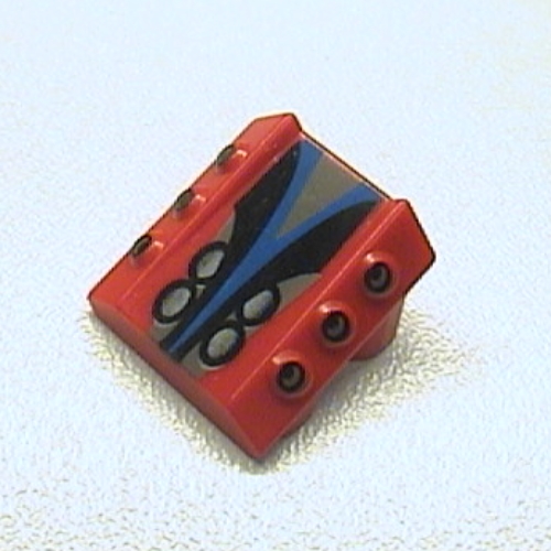 Visuel indicatif Rebrickable de Brique inclinée 2 x 2 sans tenons, avec 3 pistons latéraux surélevés et motif imprimé argent/noir/bleu (Brick Sloped 2 x 2 No Studs, with 3 Side Pistons Raised Edges and Silver/Black/Blue Print)