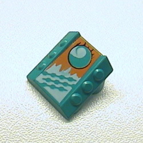 Visuel indicatif Rebrickable de Brique inclinée 2 x 2 sans tenons, avec 3 pistons latéraux bords relevés et motif imprimé en boucle (Brick Sloped 2 x 2 No Studs, with 3 Side Pistons Raised Edges and Loopin Print)