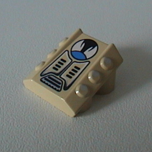 Visuel indicatif Rebrickable de Brique inclinée 2 x 2 sans tenons, avec 3 pistons latéraux sur les bords et motif imprimé duster (Brick Sloped 2 x 2 No Studs, with 3 Side Pistons Raised Edges and Duster Print)