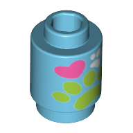 Visuel indicatif Rebrickable de Brique ronde 1 x 1 avec patte et motif imprimé cœur (Brick Round 1 x 1 with Paws and Heart Print)