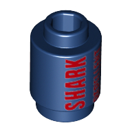 Visuel indicatif Rebrickable de Brique ronde 1 x 1 avec rouge 'SHARK REPELLENT' et aucun signe de requins motif imprimé (Brick Round 1 x 1 with Red 'SHARK REPELLENT' and No Sharks Sign Print)