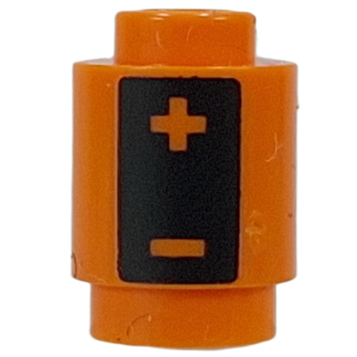 Visuel indicatif Rebrickable de Brique ronde 1 x 1 avec rectangle noir, +, - (Batterie) motif imprimé (Brick Round 1 x 1 with Black Rectangle, +, - (Battery) Print)