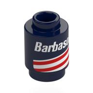 Visuel indicatif Rebrickable de Brique ronde 1 x 1 avec motif imprimé blanc 'Barbasol', rayures blanches et rouges (Brick Round 1 x 1 with White 'Barbasol', White and Red Stripes Print)