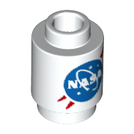 Visuel indicatif Rebrickable de Brique ronde 1 x 1 avec motif imprimé bleu et rouge 'NASA' (Brick Round 1 x 1 with Blue and Red 'NASA' Logo Print)