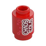 Visuel indicatif Rebrickable de Brique ronde 1 x 1 avec motif imprimé blanc 'CHAOS COLA' (Brick Round 1 x 1 with White 'CHAOS COLA' Print)