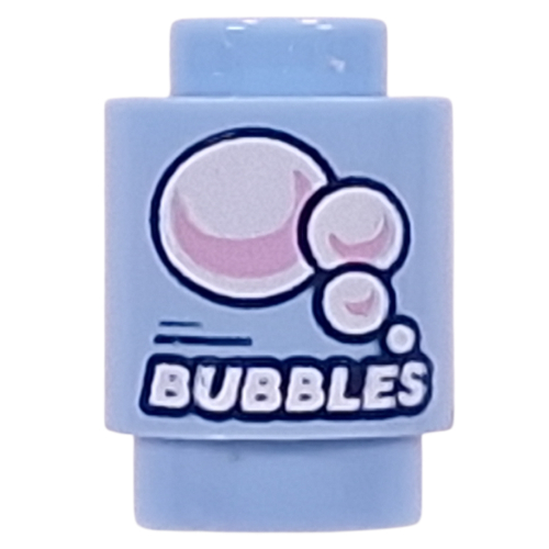 Visuel indicatif Rebrickable de Brique ronde 1 x 1 avec bulles blanches/roses, motif imprimé 'BUBBLES' (Brick Round 1 x 1 with White/Pink Bubbles, 'BUBBLES' Print)