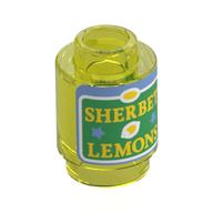 Visuel indicatif Rebrickable de Brique ronde 1 x 1 avec pot, 'SHERBET LEMONS', fond vert, motif imprimé bord bleu sable (Brick Round 1 x 1 with Jar, 'SHERBET LEMONS', Green Background, Sand Blue Border Print)
