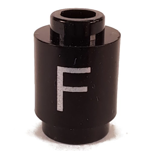 Visuel indicatif Rebrickable de Brique ronde 1 x 1 avec le motif imprimé Lettre 'F' (Brick Round 1 x 1 with Letter 'F' Print)