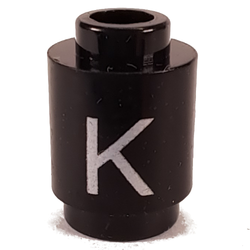 Visuel indicatif Rebrickable de Brique ronde 1 x 1 avec la lettre 'K' imprimé (Brick Round 1 x 1 with Letter 'K' Print)
