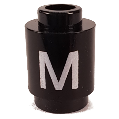Visuel indicatif Rebrickable de Brique ronde 1 x 1 avec le motif imprimé Lettre 'M' (Brick Round 1 x 1 with Letter 'M' Print)