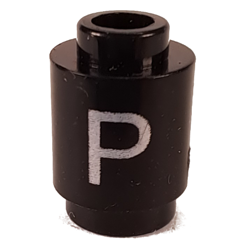 Visuel indicatif Rebrickable de Brique ronde 1 x 1 avec la lettre 'P' imprimé (Brick Round 1 x 1 with Letter 'P' Print)
