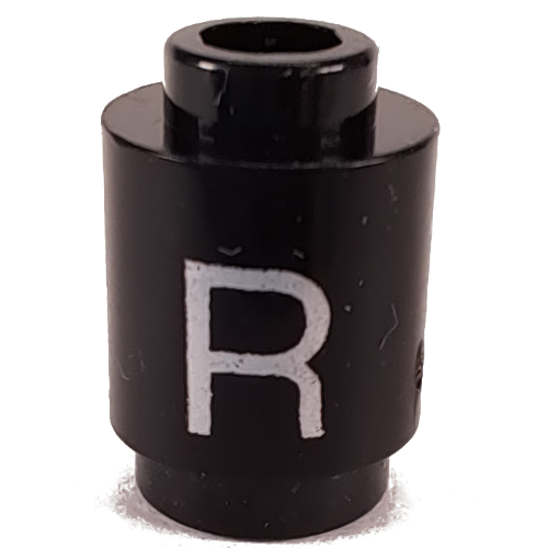 Visuel indicatif Rebrickable de Brique ronde 1 x 1 avec le motif imprimé Lettre 'R' (Brick Round 1 x 1 with Letter 'R' Print)
