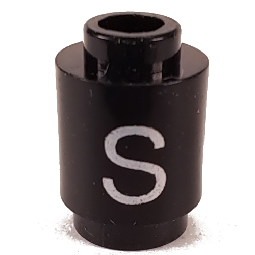 Visuel indicatif Rebrickable de Brique ronde 1 x 1 avec motif imprimé lettre 'S' (Brick Round 1 x 1 with Letter 'S' Print)