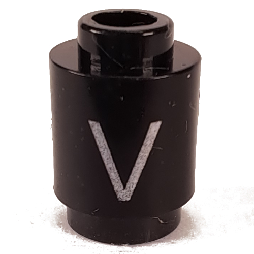 Visuel indicatif Rebrickable de Brique ronde 1 x 1 avec le motif imprimé lettre 'V' (Brick Round 1 x 1 with Letter 'V' Print)