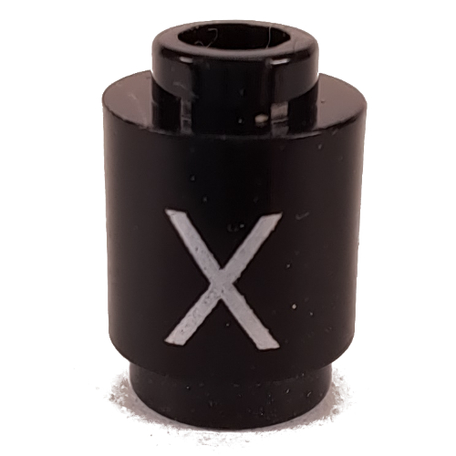 Visuel indicatif Rebrickable de Brique ronde 1 x 1 avec la lettre 'X' imprimé (Brick Round 1 x 1 with Letter 'X' Print)